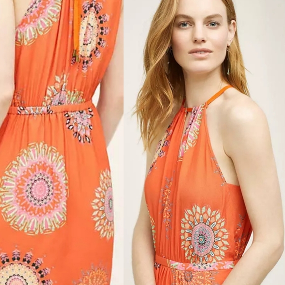 ANTHROPOLOGIE Floreat Livia Orange Halter Dress - Picture 2 of 11